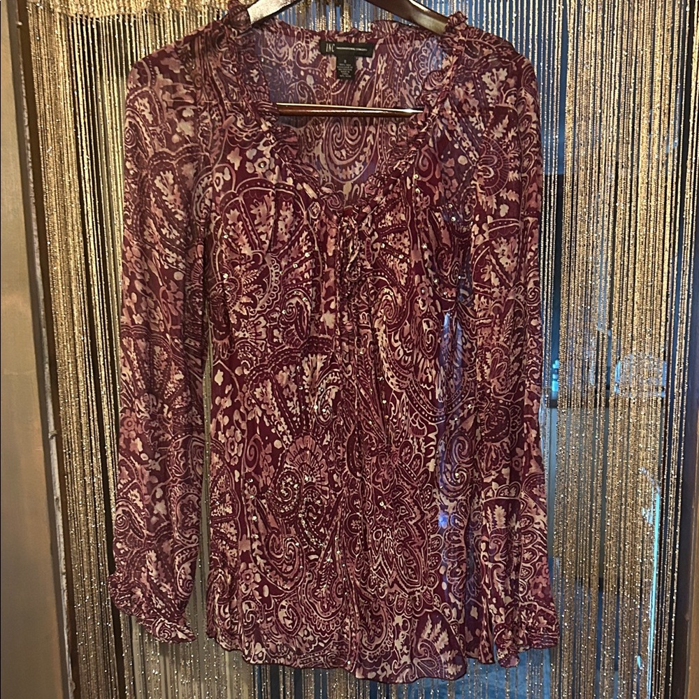 INC International Concepts Burgundy Paisley Blouse
